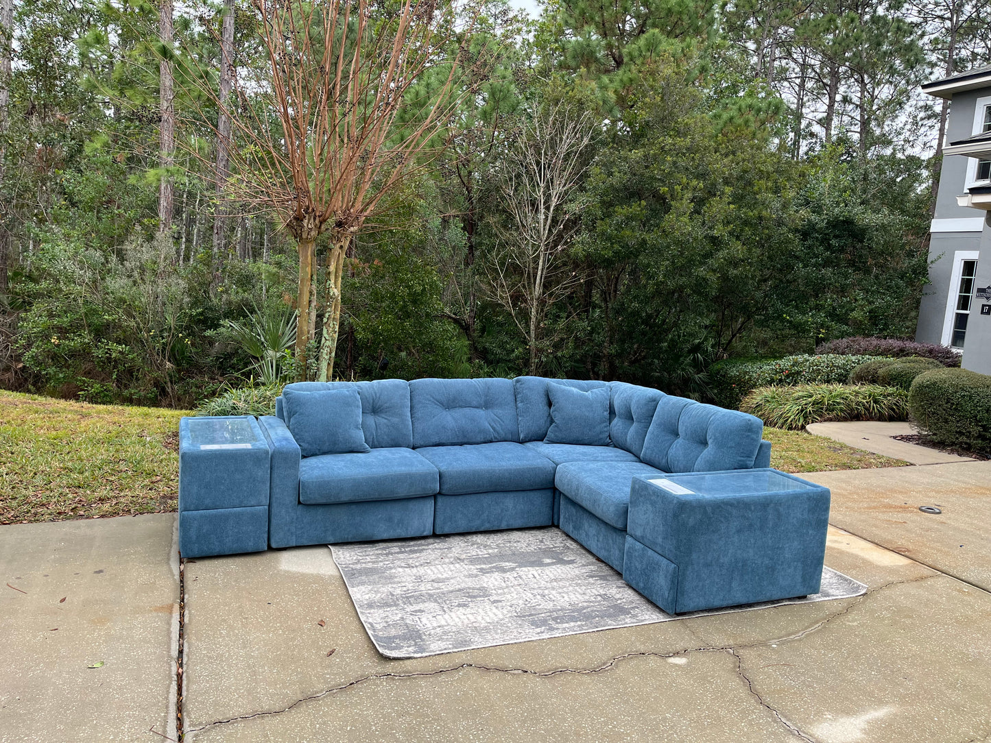 6 Piece Blue Modular Sectional By JT Home With Bluetooth Speakers And Much More!